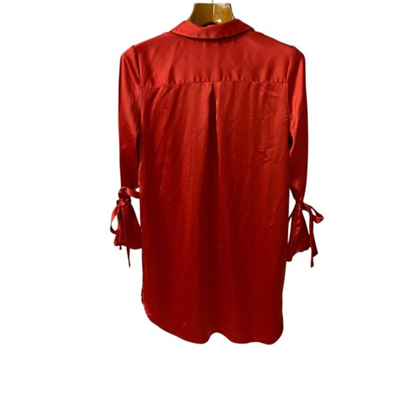 Target X Sammy B Red Orange Satin Button-Up Tunic Shirt With Tie-Sleeves L - Picture 2 of 10